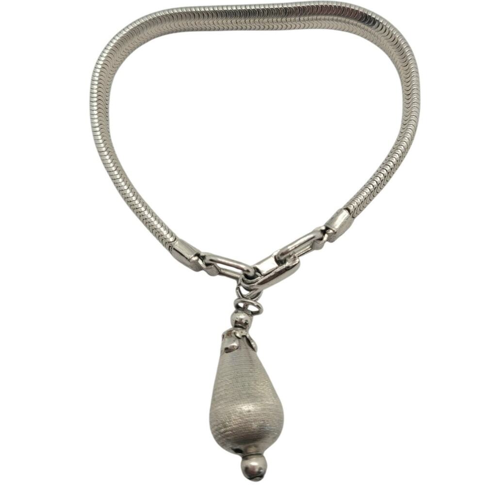 Vintage CORO Snake Chain Bracelet Silver Tone Teardrop Charm Signed Minimalist